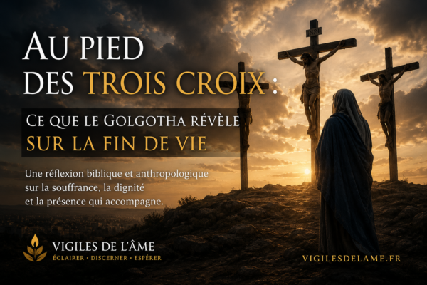 Silhouette de trois croix au Golgotha au crépuscule