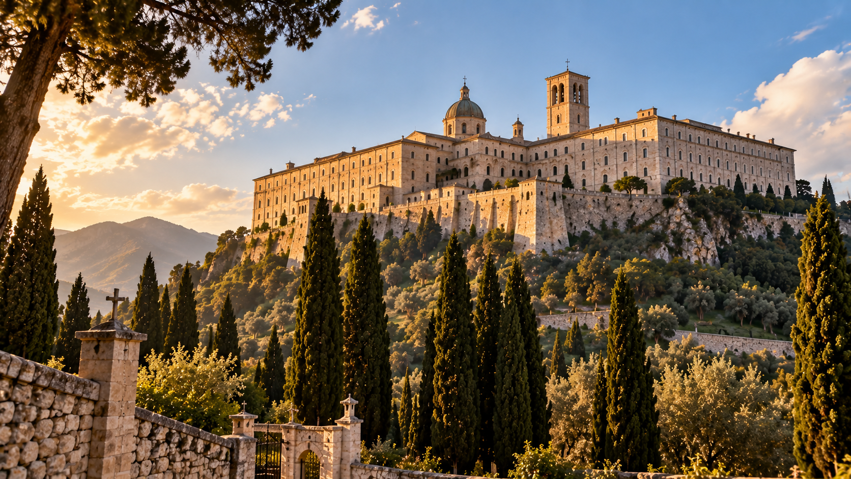 Abbaye de Monte Cassino au coucher du soleil